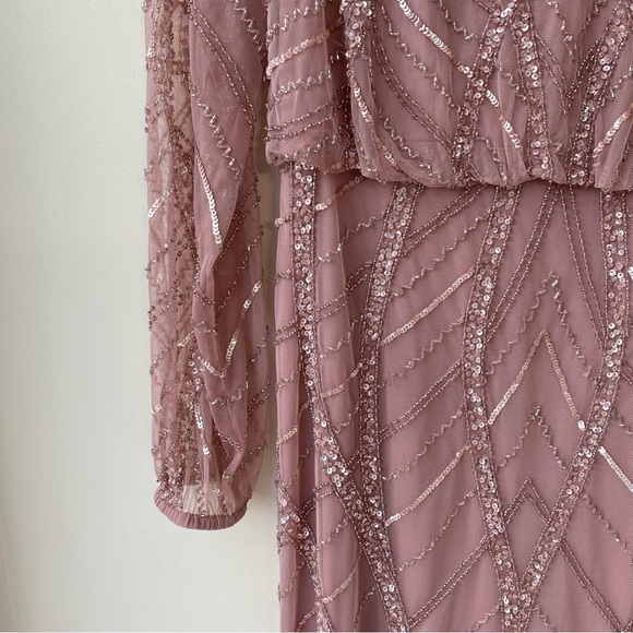 Adrianna Papell Pink Beaded Long Sleeve Gown - Picture 9 of 9